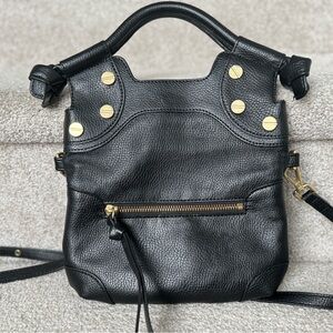 Foley + Corinna Black Leather Lady Petite Crossbody with Gold Accents